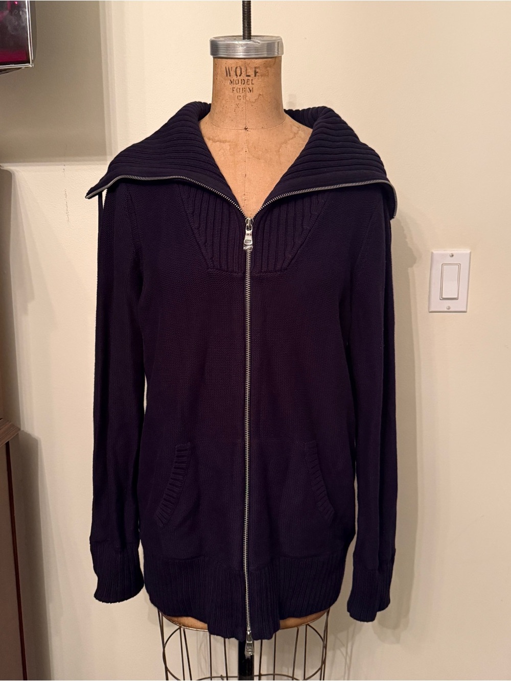 Lauren Ralph Lauren Knit Shawl Collared Zip Up Jacket